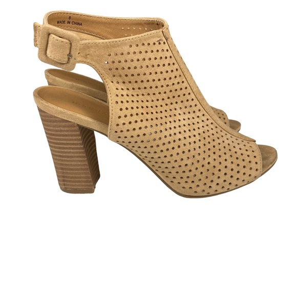 Madden Girl Womens Beckie-C Stacked Heel Peep Toe Dress Sandal Boot Camel Size 8 - Picture 4 of 15